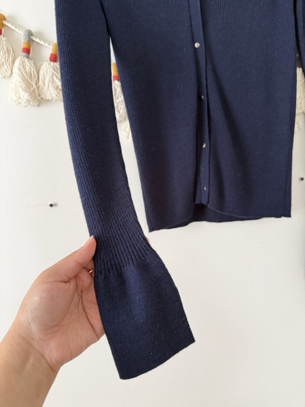 Madewell Merino Wool Silk Blend Ribbed Knit Cardigan Navy Feminine Minimalist S - Picture 4 of 10